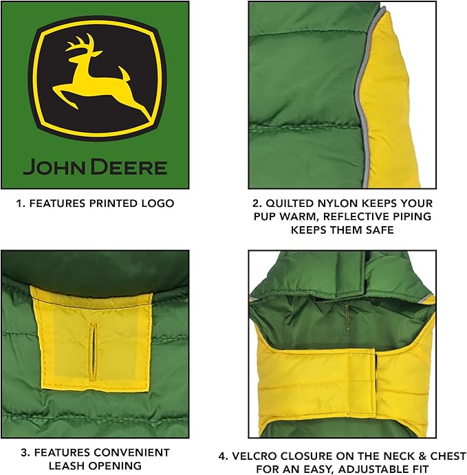Pets First John Deere Puffer Vest for Dogs & Cats, Size: Large*. Cozy, Waterproof, Windproof, Warm Dog Coat Apparel for Cold Weather, for Small, Medium, Large, and Extra Large Dogs or Cats