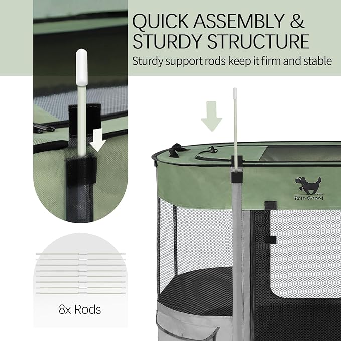 Rest-Eazzzy Dog Playpen, Foldable Kitten Playpen for Medium Dogs, Portable Pet Puppy Playpen with Removable Shade Cover, Indoor Outdoor Travel Camping Use for Small Pets with Carrying Case (S, Green)