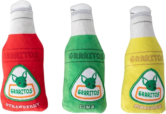 Fringe Studio Plush Dog Toy Set, Grrritos, Small 3 Piece Set, Pet Shop Collection (662041)