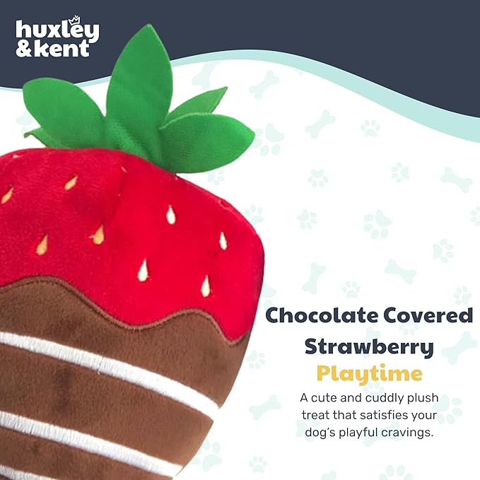 Huxley & Kent Funny Dog Toy w/Squeaker – Valentine's Day Power Plush Squeaky Dog Toys for Small, Medium & Large Dogs – Soft Stuffed Animal for Indoor Play & Fetch - Chocolate Strawberry, Small