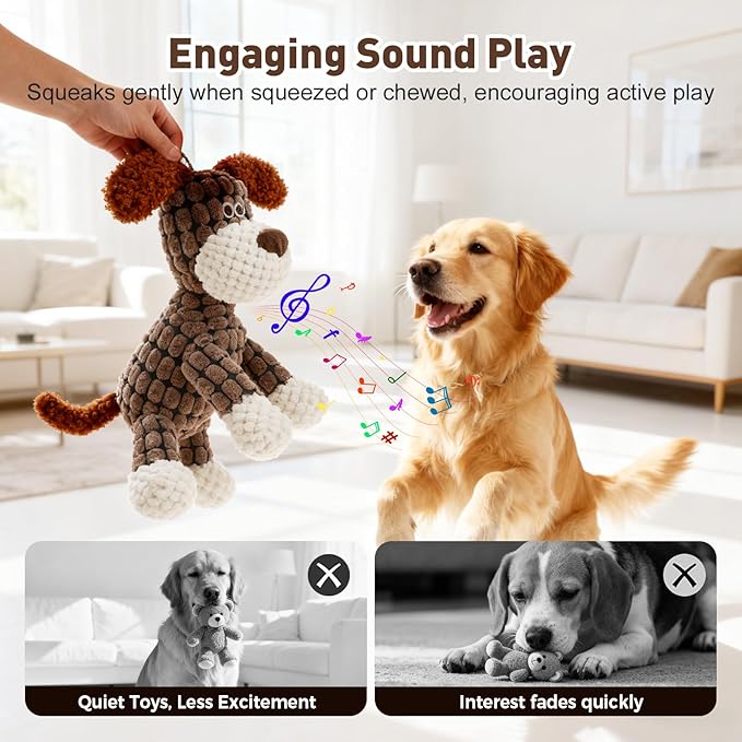 2026 New Dog Toys, Indestructible Plush Dog Toy for Aggressive Chewers, Interactive Squeaky Soft Puppy Chew Toy, Durable Teething Toys for Small Medium Large Dogs (Brown)