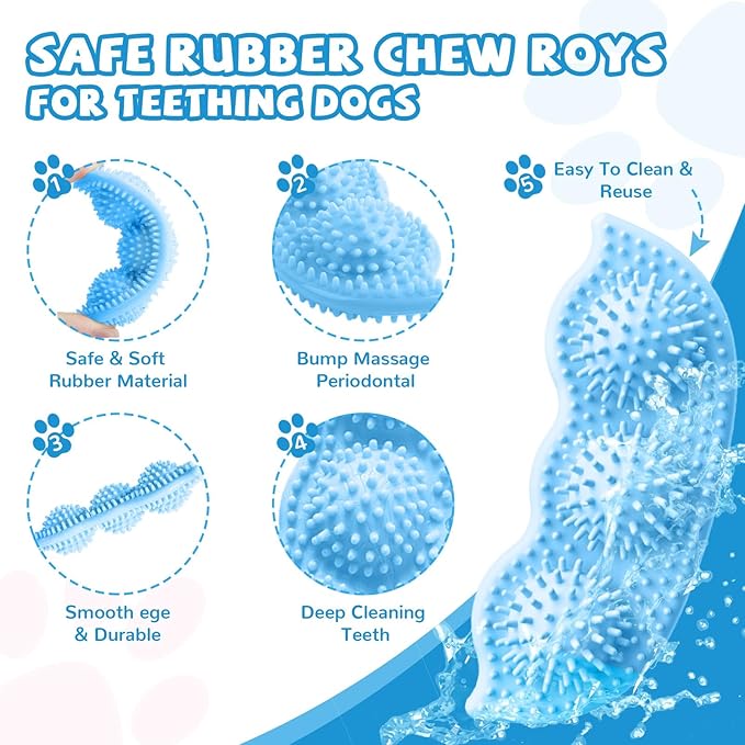 ABRRLO 6 Pack Puppy Teething Toys Cute Blue Puppy Chew Toys for Teething Small Breed Dog Chew Toy Interactive Pet Toy Set for Puppies to Keep Them Busy Soft Durable Small Breed Doggy Chewing Ball