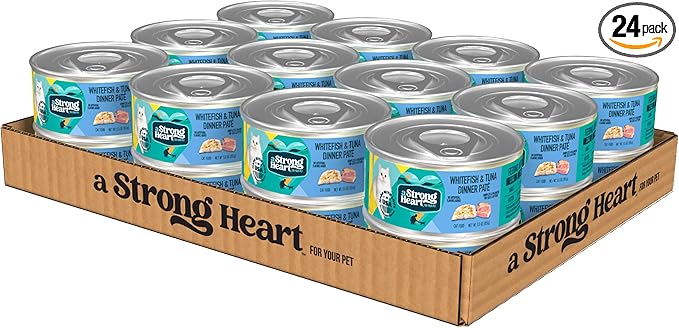 A Strong Heart Canned Wet Cat Food, Whitefish & Tuna Dinner Paté - 5.5 oz Cans (Pack of 24), Made in The USA with Real Ocean Whitefish & Tuna