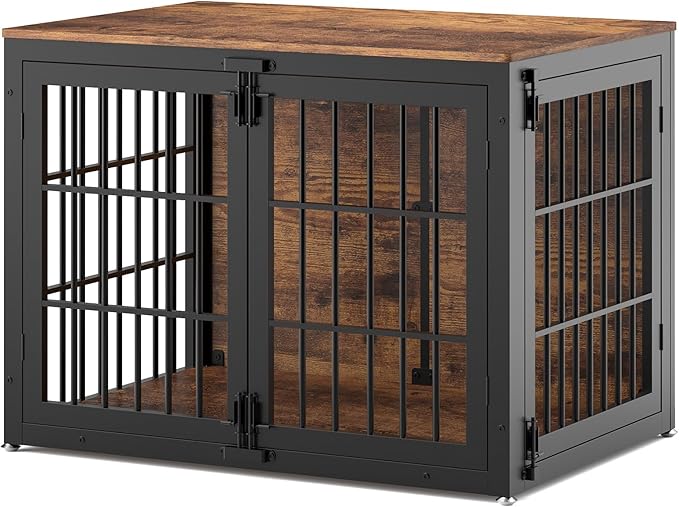 41" Heavy Duty Dog Crate Furniture, Wooden Dog Cage Kennel for Medium and Large Dogs, Dog Kennel Indoor with Side Door, Decorative Pet House End Table, Brown
