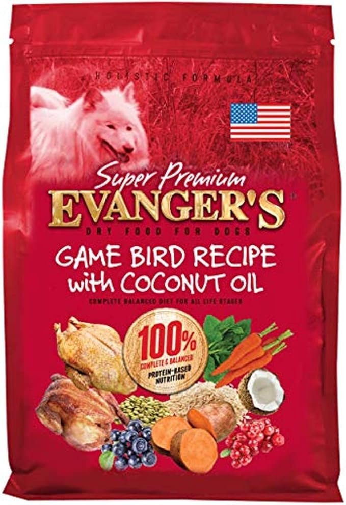 Evanger's Super Gamebird Recipe with Coconut Oil Dry Dog Food – 4.4 lb Bag – Hypoallergenic Duck & Turkey Formula – Grain-Free, Supports Digestive & Coat Health