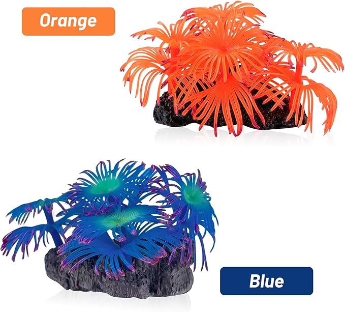 WishLotus Coral Reef Fish Tank Decorations, Silicone Simulate Aquarium Plants for Small Aquatic Pets Hide Play (Orange)