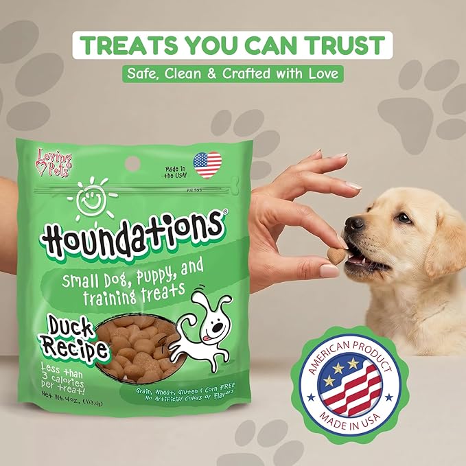 Loving Pets Houndations Duck Dog Training Treats | All Natural | 2.6 Calories Per Treat | Grain-Free, Wheat-Free, Gluten-Free & Corn-Free | For Small Dogs & Puppies, 4 oz