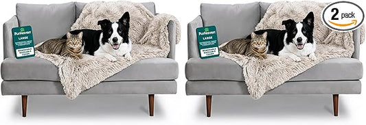 Furhaven Waterproof Throw Blanket for Dogs & Indoor Cats, Washable - Shaggy Plush Calming Long Faux Fur & Velvet Dog Blanket - Driftwood, Large (Pack of 2)