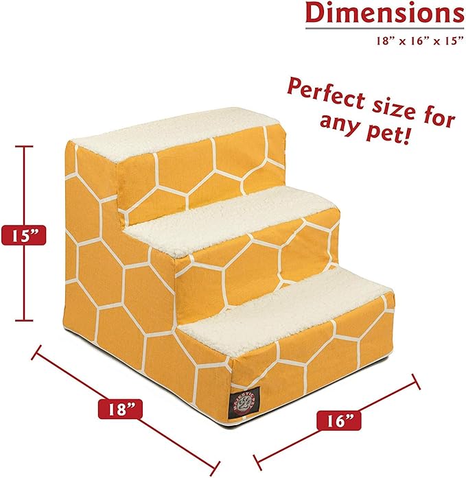 Majestic Pet 3 Step Portable Dog Stairs for Small Dogs to get on Bed Supports 250 lbs or Less – Dog Steps for High Bed with Machine Washable Cover –Pet Stairs for Cats Hexo Shapes Yellow