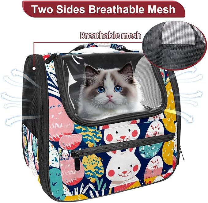 Happy Bunny (2) Cat Backpack Carrier, Breathable Cat Carrier Large Space Bubble Pet Backpack for Kitty Small Dog