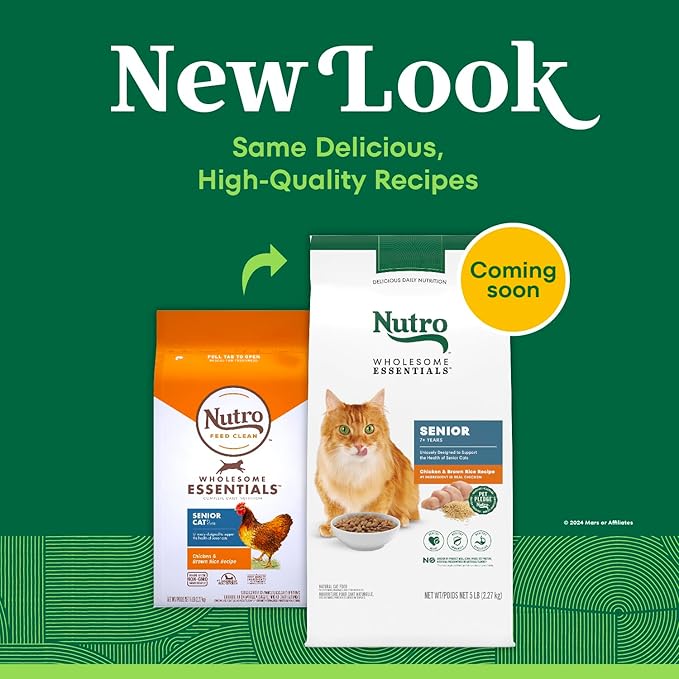 Nutro Wholesome Essentials Senior Dry Cat Food, Senior Cat Food Dry Chicken & Brown Rice Recipe, 5 lb. Bag