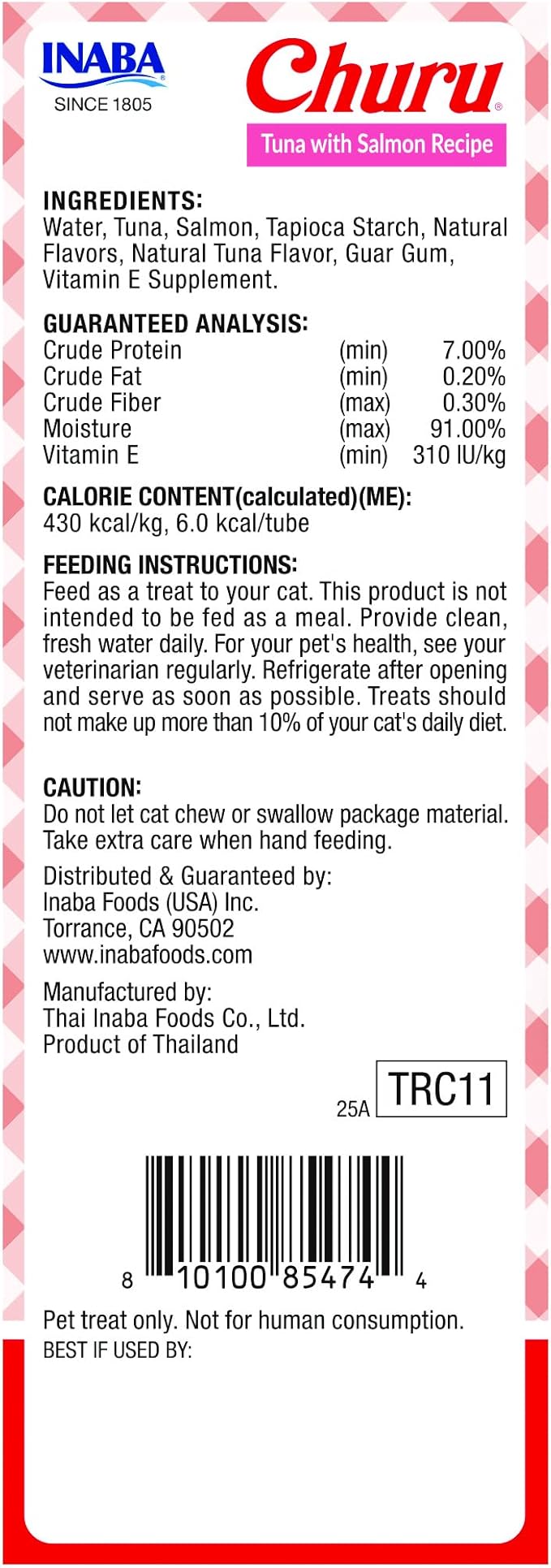 INABA Churu Lickable Purée Natural Cat Treats - Tuna with Salmon Recipe, 8 Tube Box