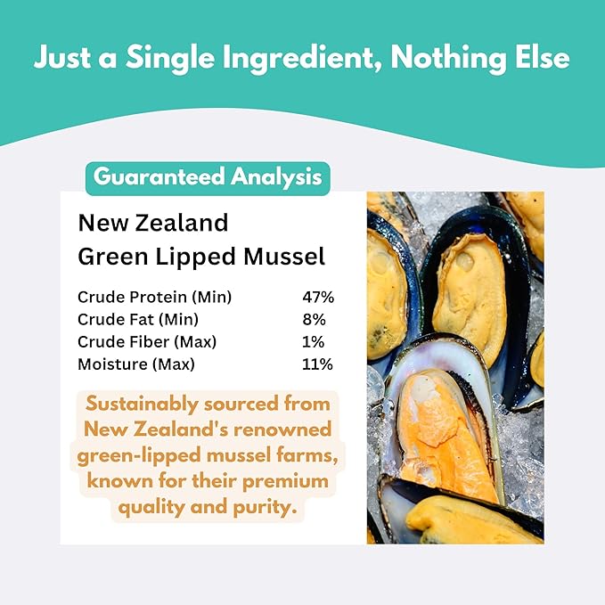 ALFIE'S TREATOS Green Lipped Mussels for Dogs & Cats (2.65 oz), Natural Hip & Joint Support Treat & Supplement, 100% NZ Mussels, Omega-3 Rich, Freeze-Dried Alternative