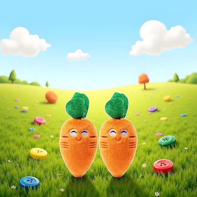 2 Pcs Soft Puppy Pet Supplies, Cute Orange Carrot Plush Chew Squeaker Sound Squeaky for Dog Cat Birthday Xmas Gifts