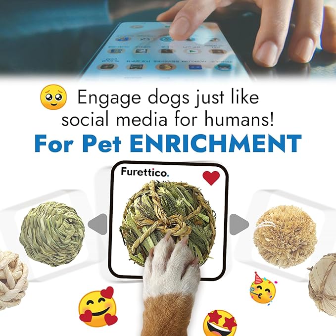 Natural Dog Chew Toy, 1pcs Woven Grass Chew Ball for Dogs, Dental Teething Toy & Interactive Fetch Toys, Outdoor Rattan Digestible Chew Ball for Boredom Relief - Seaweed & Timothy Hay