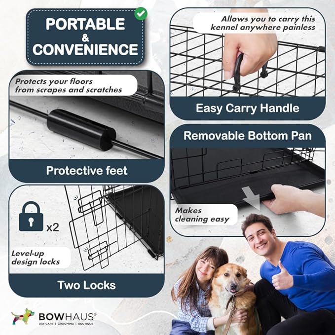 BOWHAUS 30-Inch Single Door Dog Crate Kit Includes Crate Cover, Dog Bed & 2 Bowls and Bowl Racks, Indoor Dog Cage Bundle Set, Foldable Wire Metal Dog Kennel w/Pan for Small, Medium Dog
