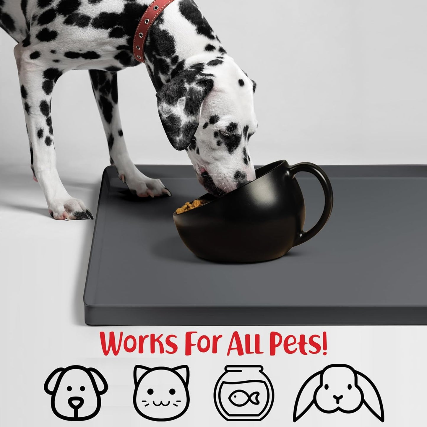 DogBuddy Dog Food Mat – Waterproof Dog Bowl Mat for Food and Water, Silicone Pet Feeding Mats For Floors, Non-Slip Placemat with High Edges For Dogs Bowls, Puppy Essentials (XL: 28" x 18", Shadow)