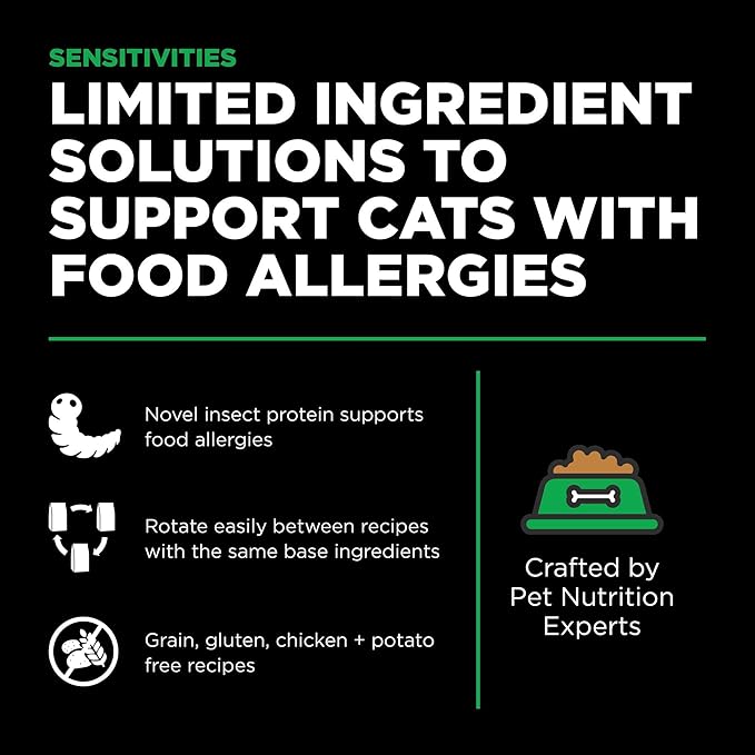 Go! Solutions Sensitivities Limited Ingredient Insect Grain-Free Dry Cat Food, Chicken-Free Kibble Made by Experts for Sensitive Stomachs & Food Allergies, for Adults, & Seniors, 6 lb Bag