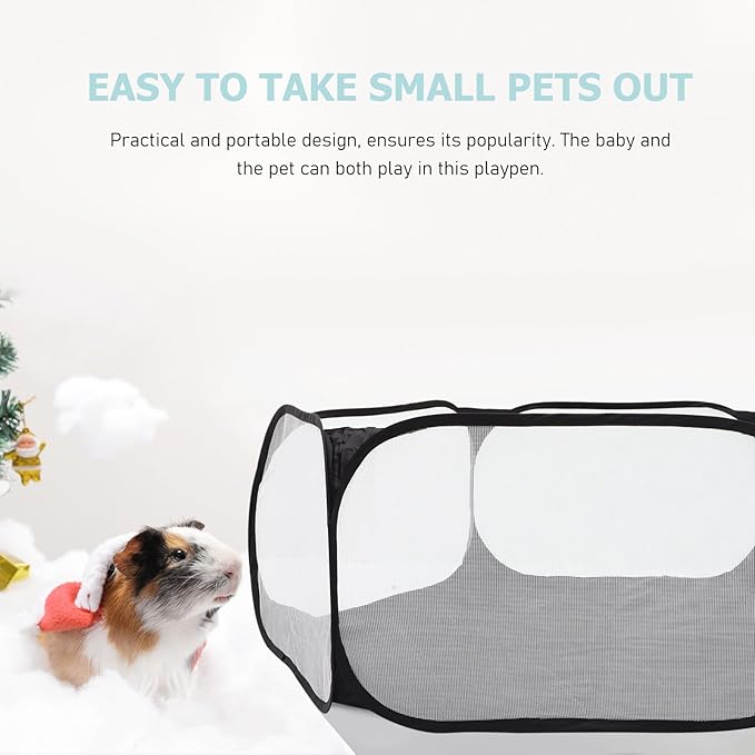 TEHAUX Foldable Pet Playpen Fence with Hexagonal Polyester Mesh, Reusable Indoor and Outdoor Puppy Safety Pen, Small Dog and Puppy Game Tent, Black