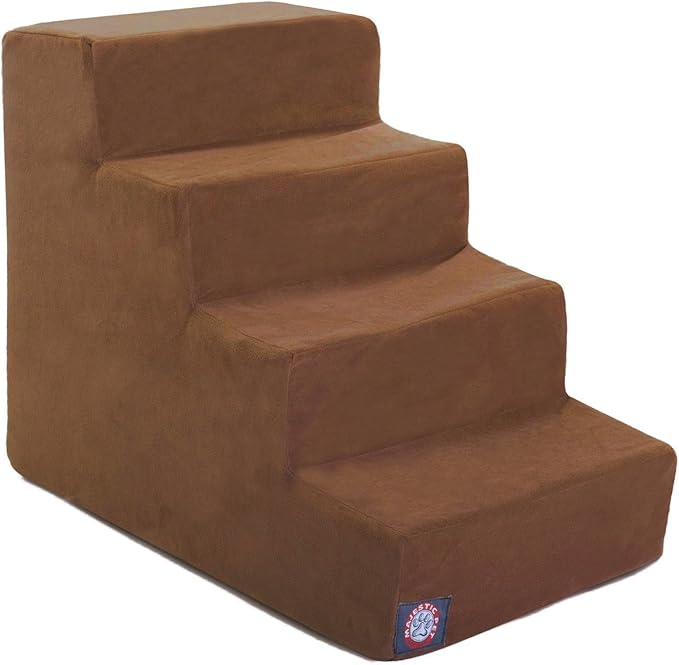 Majestic Pet 4 Step Portable Dog Stairs for Small Dogs to get on Bed Supports 25 lbs or Less – Dog Steps for High Bed with Machine Washable Cover – Pet Stairs for Cats Suede Rust