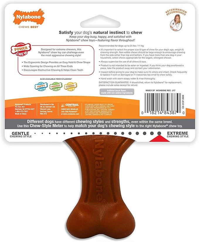 Nylabone 3 Pack of Power Chew Wishbone Chew Dog Toys, Regular, Bison Flavor