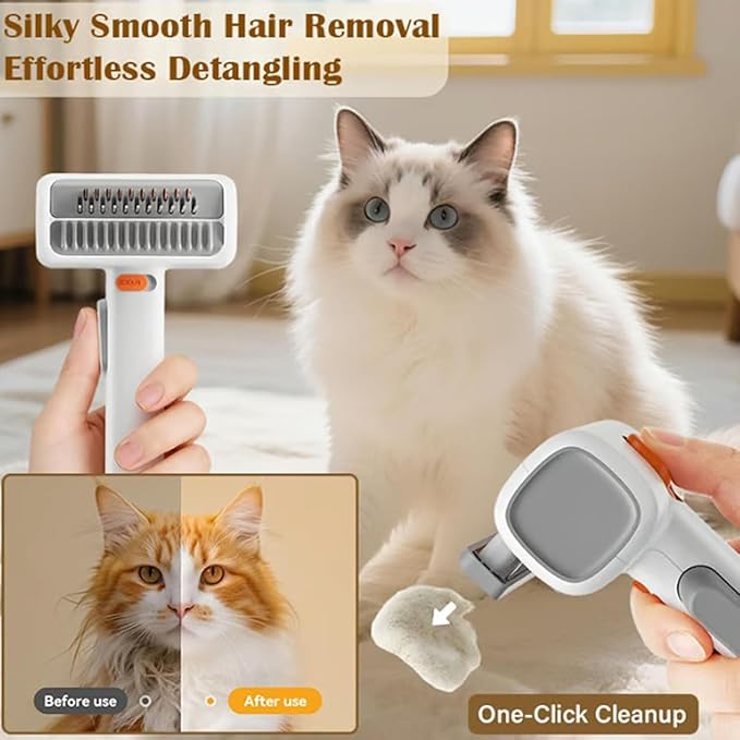 2-in-1 Pet Self-Detangling & Grooming Comb,Professional Deshedding Tool for Dogs or Cats, Gentle Undercoat Rake & Brush for Long or Short Hair, Removes Mats, Loose Fur (White*1)