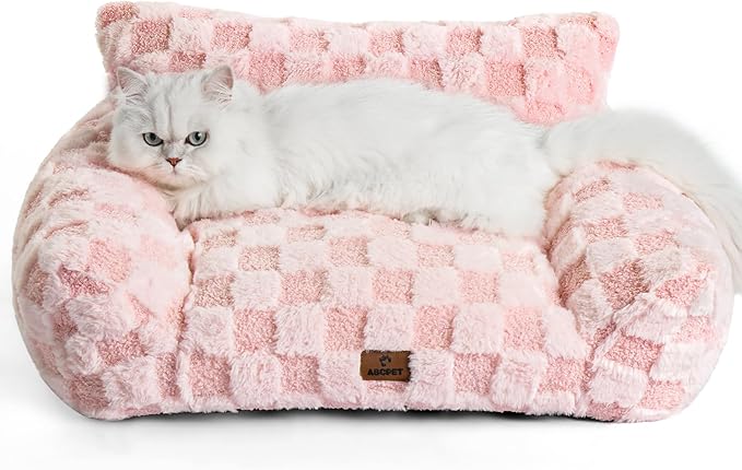 ABCPET Cat Bed Cats Couch for Puppy and Kitten, Fluffy Pet Couch Small Dog Sofa Bed, Supportive Cat Sofa for Indoor Cats, Washable Cover & Non-Slip, 26 inch, Pink