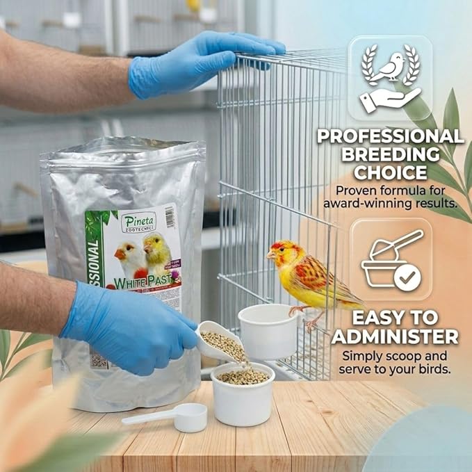 White Past Cria for Birds by Pineta Zootecnici - Soft White Breeding Paste with 19% Protein & 13% Fat, Enriched with Silymarin and Chia Seeds, Ideal for Canaries, Finches and Cereal Birds (1 Kg)
