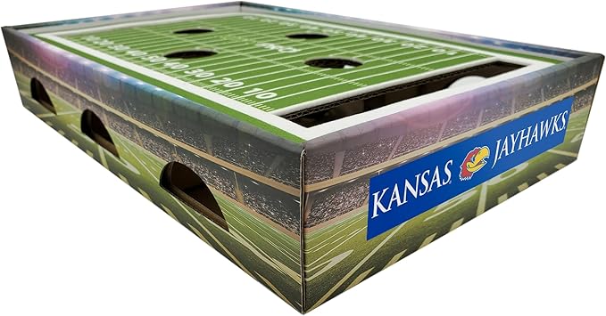 Pets First NCAA Kansas Jayhawks Cat Scratcher Box, Game Day Cat Toy, Football Field Design, Stimulating Lounge