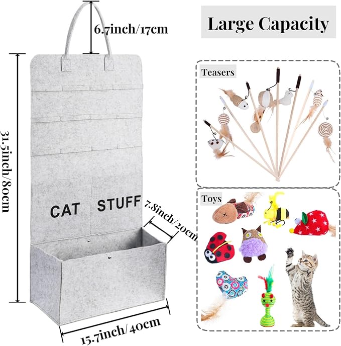 ZAVOOS 2 Pack Cat Wand Toy Storage Bag, Hanging Cat Teaser Holder for Neatly Organization, Durable Feather Pet Toy Organizer Bag with Handle for Indoor Pet Supplies, Feline Safety