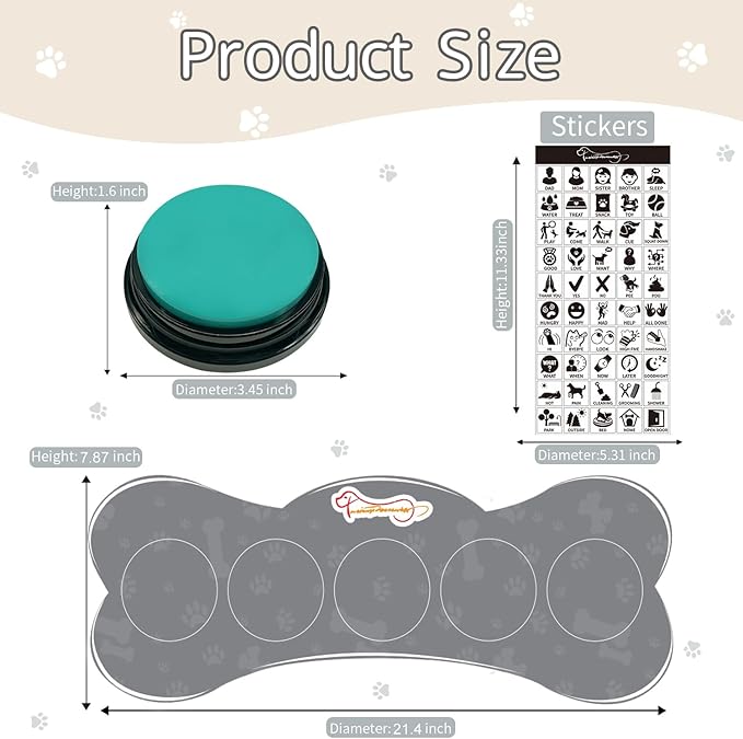 Set of 5 Color Dog Buttons With Rubber Mat for Communication, Voice Recording, Talking, Pet Training & Behavior Aids - Train Your Dog to Voice What They Want