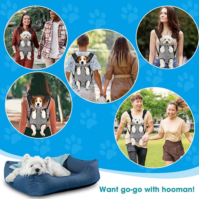 Dog Backpack Carrier, Front Pocket for Essentials, Pet Sling Front Backpack for Small Medium Dogs 10-16 Lbs, Legs Out, Adjustable Wearable Puppy Chest Travel Bag, Easy-Fit for Hiking/Walking/Camping
