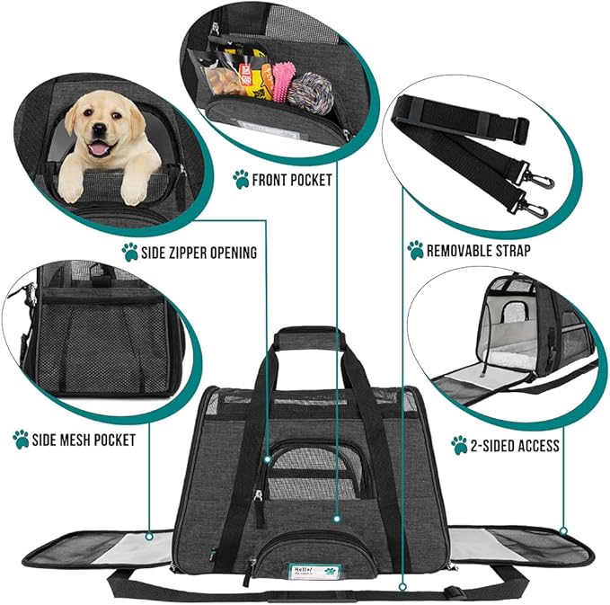 PetAmi Premium Airline Approved Soft-Sided Dog and CAT Travel Carrier, Charcoal, Small