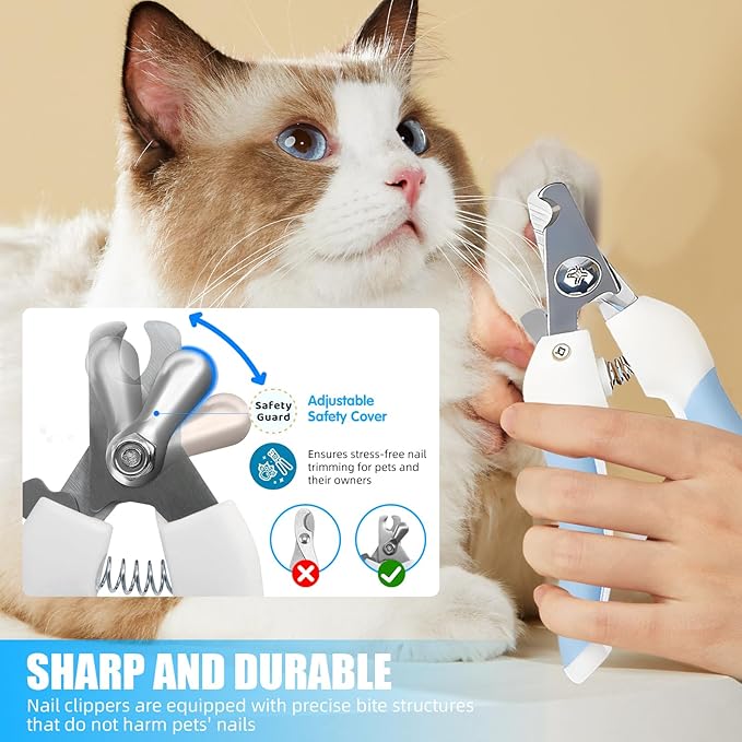 Aglads 6PCS Cat Rabbit Bunny Dog Grooming Kit, Self-Cleaning Brush,Nail Clipper, File,Tear Mark Brush, Fine-Tooth Comb,Hair Removal Glove & Travel Storage Bag for Long/Short-Haired Pets(6, Blue)