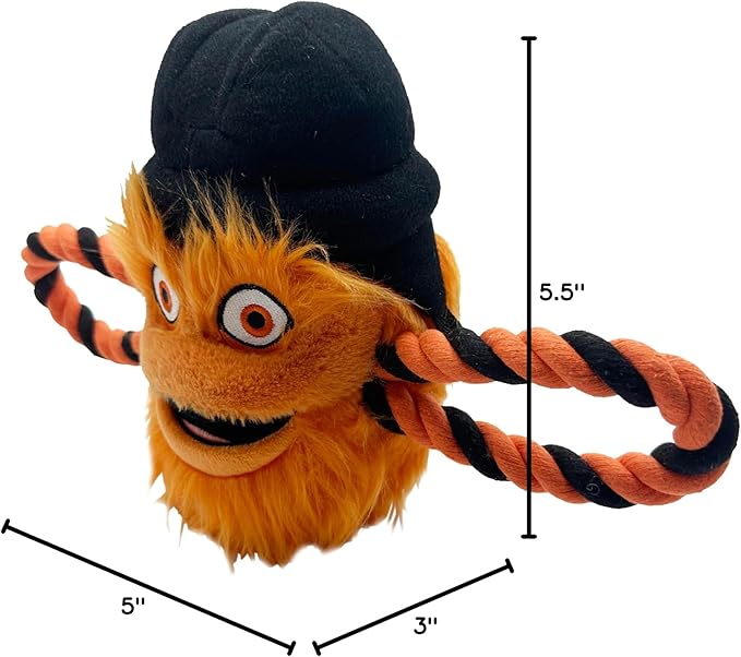 Pets First NHL Philadelphia Flyers Mascot Toy for Dogs & Cats. Cute & Entertaining Face with Heavy-Duty Ropes. 7" Chewy Cartoon Toy with Inner Squeaker