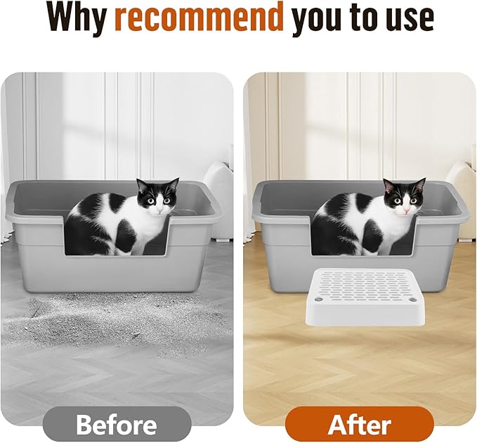 Cat Litter Box Ramp, Litter Box Step Mat with Filter Function, Cat Litter Catcher for Self-Cleaning Litter Boxes, Cats Pedal Stool Ideal for Kitten & Elderly Cats (White)