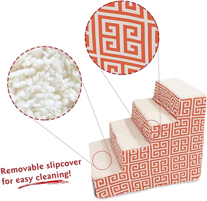 Majestic Pet 4 Step Portable Dog Stairs for Small Dogs to get on Bed Supports 25 lbs or Less – Dog Steps for High Bed with Machine Washable Cover –Pet Stairs for Cats Towers Orange