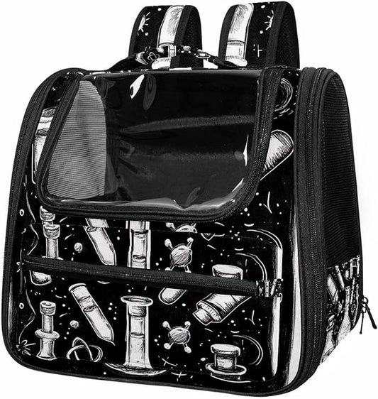 Dog Carrier Backpack for Small Pets - Cat & Dog Backpack for Hiking, Camping or Travel, Chemistry Set of Doodle Elements (1)