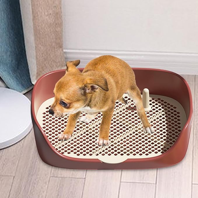 Pet Dog Toilet Puppy Training Potty Tray Portable for Cat Training Pad Holder with Protection Wall Litter Box Trainer Corner, Red L