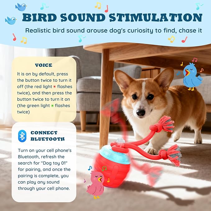 Interactive Dog Toys Ball - New Upgraded Chase Buddy Dog Toy for Small Dogs, Automatic Moving and Rolling Dogs Ball for Boredom, USB Rechargeable(Red)
