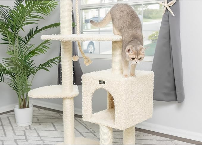 Armarkat Faux Fur Covered Cat Scratching Real Wood Furniture 57" Beige A5708