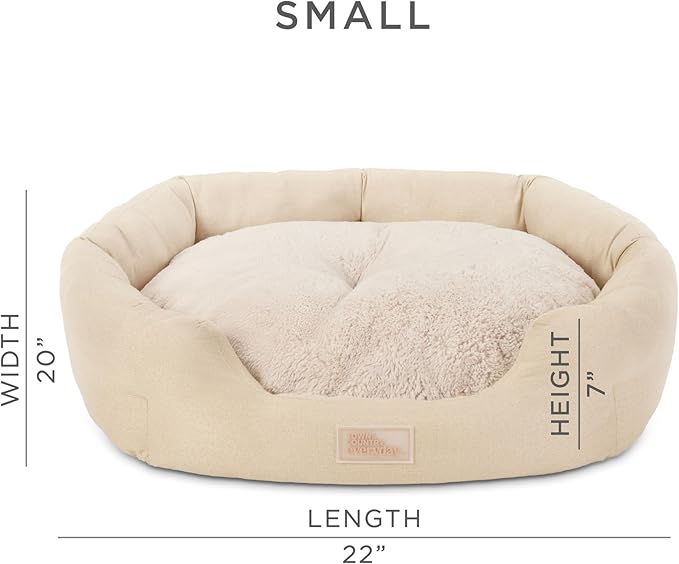 Town & Country Everyday CuddleTown Faux Linen Comfy Cozy Cuddler Pet Bed, Supportive & Calming, Non-Slip Bottom, Machine Washable Cover, Beige, Small 22"x20"x7"