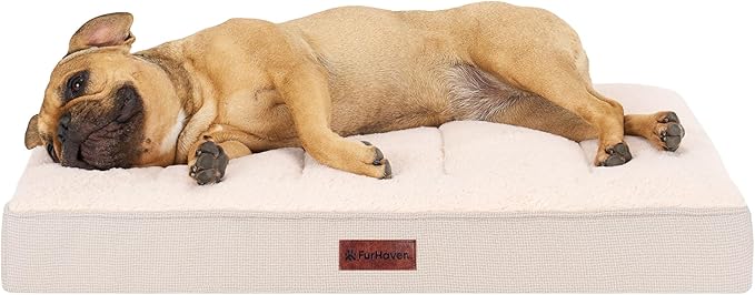 Furhaven Orthopedic Dog Bed – Classic Cushion with Plush Tufted Top, Supportive Foam Mattress, Removable Washable Cover, Joint Relief - Wheat, Medium