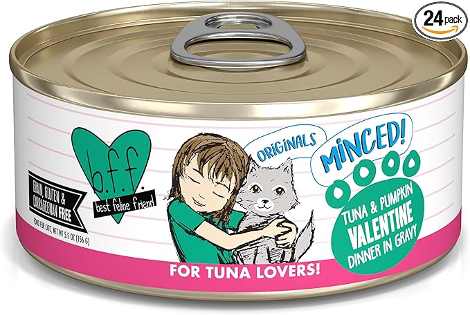 Weruva BFF Minced Natural Wet Cat Food, Tuna and Pumpkin Valentine in Gravy, 5.5oz Can, Pack of 24