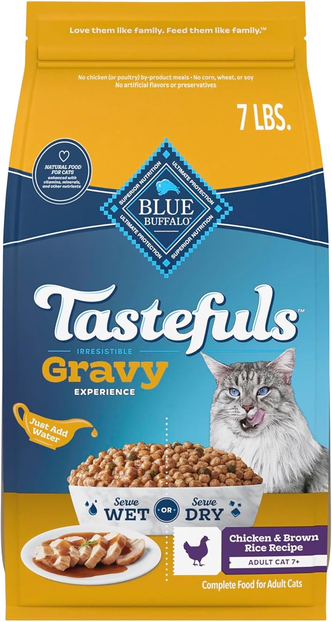 Blue Buffalo Tastefuls Irresistible Gravy Experience Adult Cat 7+ Dry Food, Chicken & Brown Rice Recipe, 7-lb. Bag