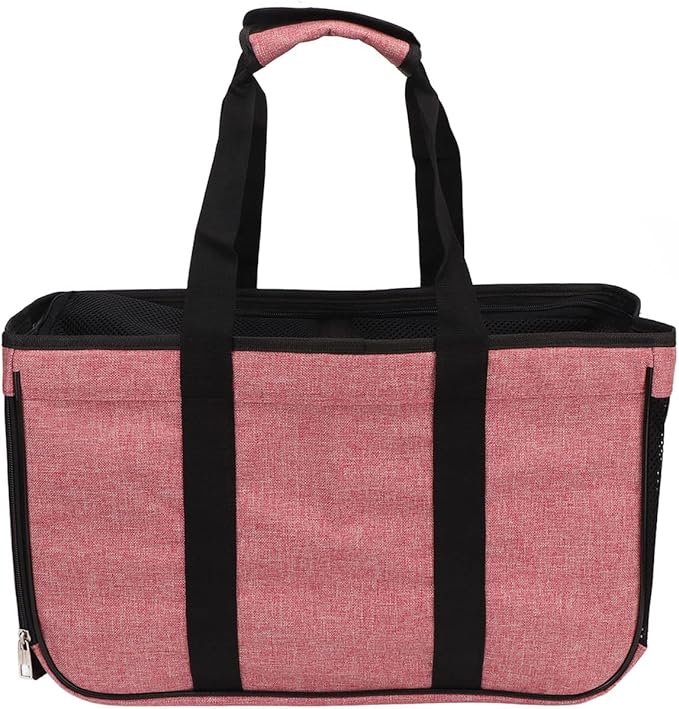 Cat Carrier Breathable Prevent Escape, Portable Cat Travel Carrier for Small Animals, Soft Cat Bag with Adjustable Shoulder Strap, 2 Storage Pockets for Pet Toys and Food, Ideal fo (Pink with Black)