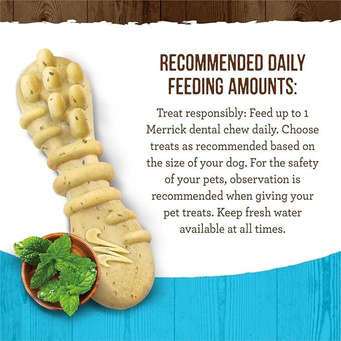 Merrick Fresh Kisses Natural Dental Chews Toothbrush Treat Shape Infused with Real Mint for Tiny Dogs 5-15 Lbs - 33 ct. Bag (Pack of 2)