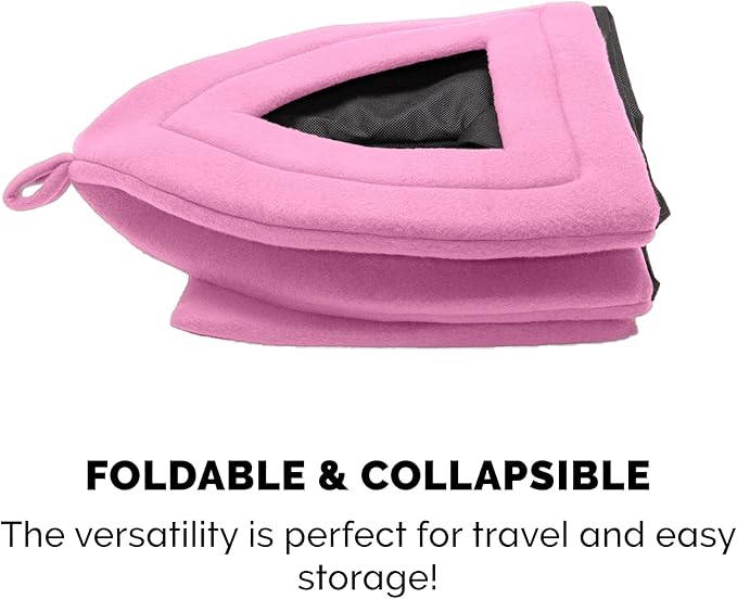 Furhaven Cat Bed Cave for Indoor Cats & Small Dogs, Washable & Foldable w/ Removable Cushion - Polar Fleece Pet Tent - Cotton Candy Pink, Small