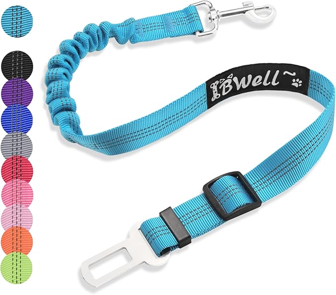 IBWell Dog Seat Belt for Car with Elastic Bungee Leash, Car Leash Car Seat Belt for Dogs (Light Blue, 1PCS-27.6")