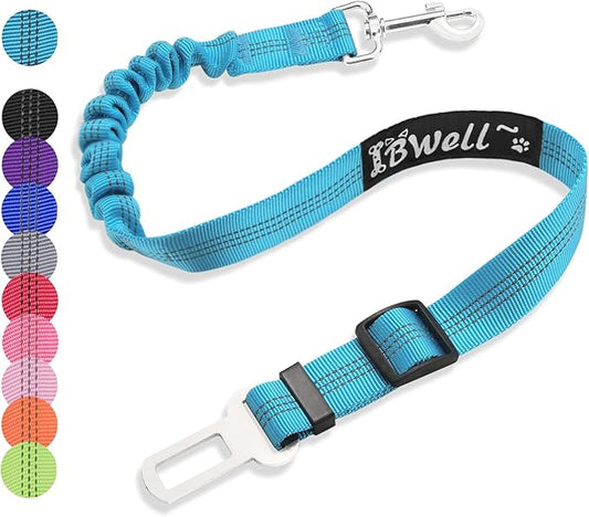 IBWell Dog Seat Belt for Car with Elastic Bungee Leash, Car Leash Car Seat Belt for Dogs (Light Blue, 1PCS-27.6")